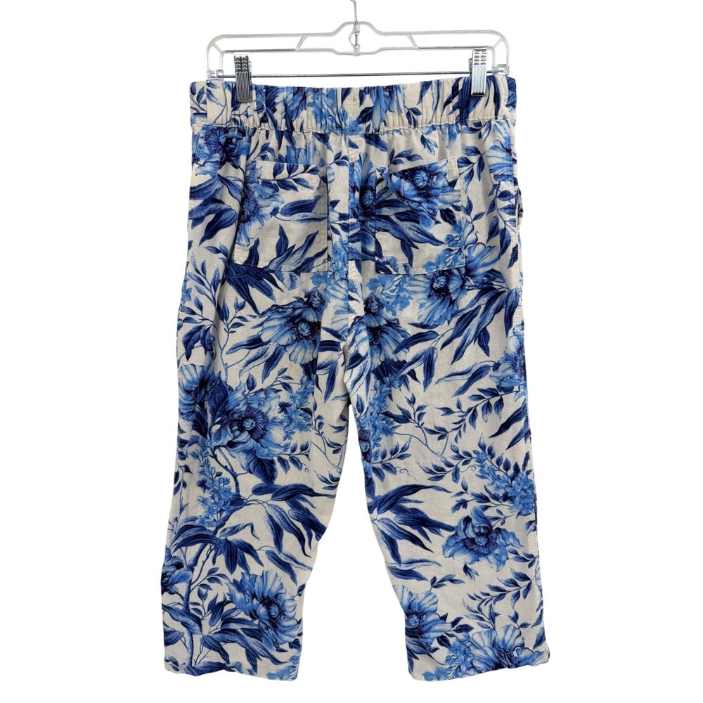 Alexander Jordan Capri Pants S Tropical Floral Blue White Linen Blend Pull On - Picture 2 of 6